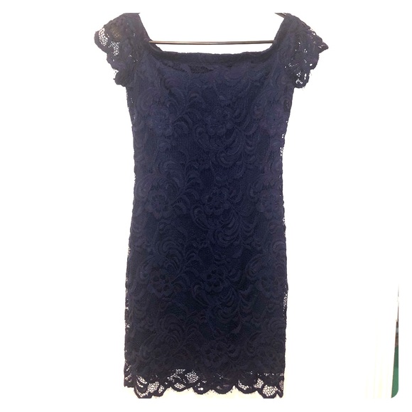 Deep Blue, Off the Shoulder, Lace Body Dress - Picture 1 of 3